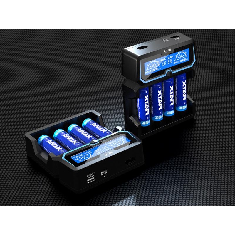 XTAR X4 Ladegerät 4-Slot mit integriertem Netzteil 240 VAC und Display