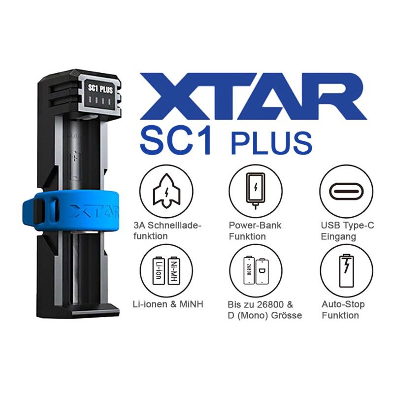 Xtar SC1 Plus Schnelllade-Reise-Ladegerät 1-Slot für Li-Ionen und NiMH Akkus