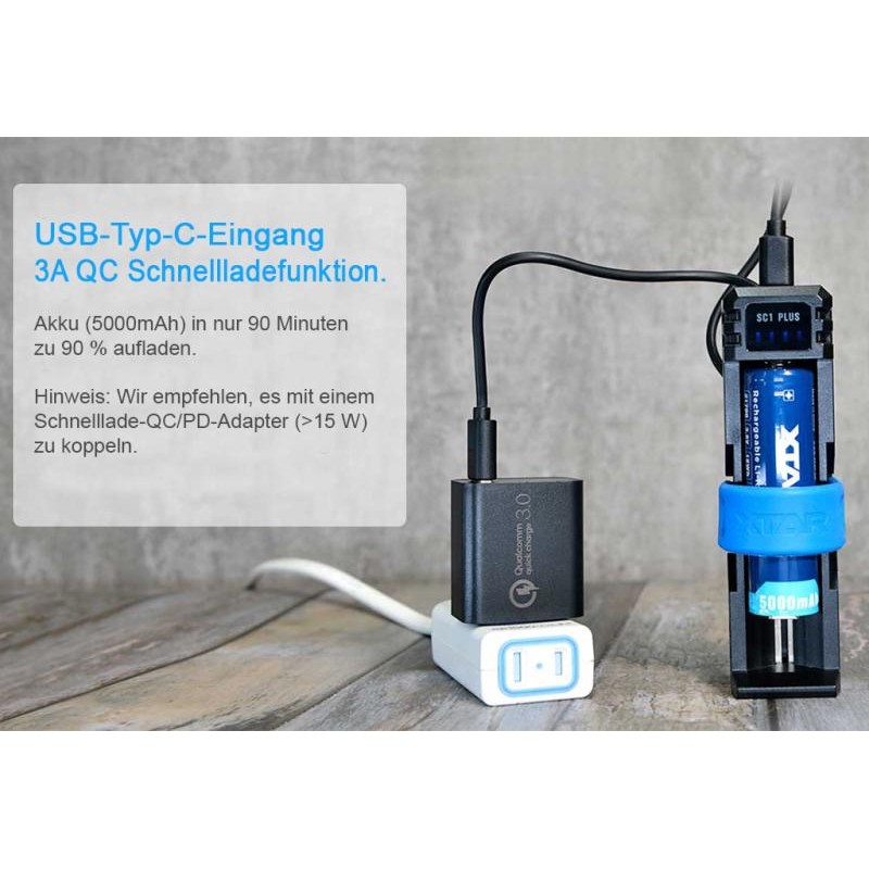 Xtar SC1 Plus Schnelllade-Reise-Ladegerät 1-Slot für Li-Ionen und NiMH Akkus