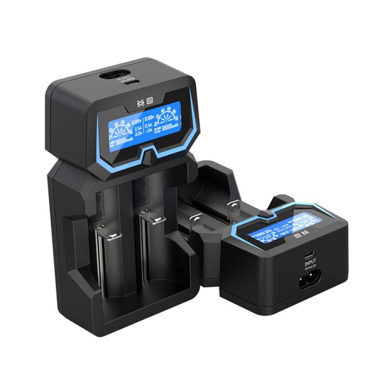 XTAR X2 Ladegerät 2-Slot mit integriertem Netzteil 240 VAC und Display