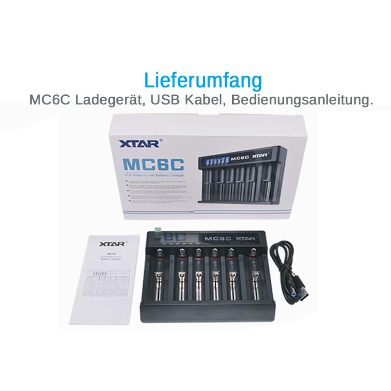 XTAR MC6C Ladegerät 6-Slot mit Display