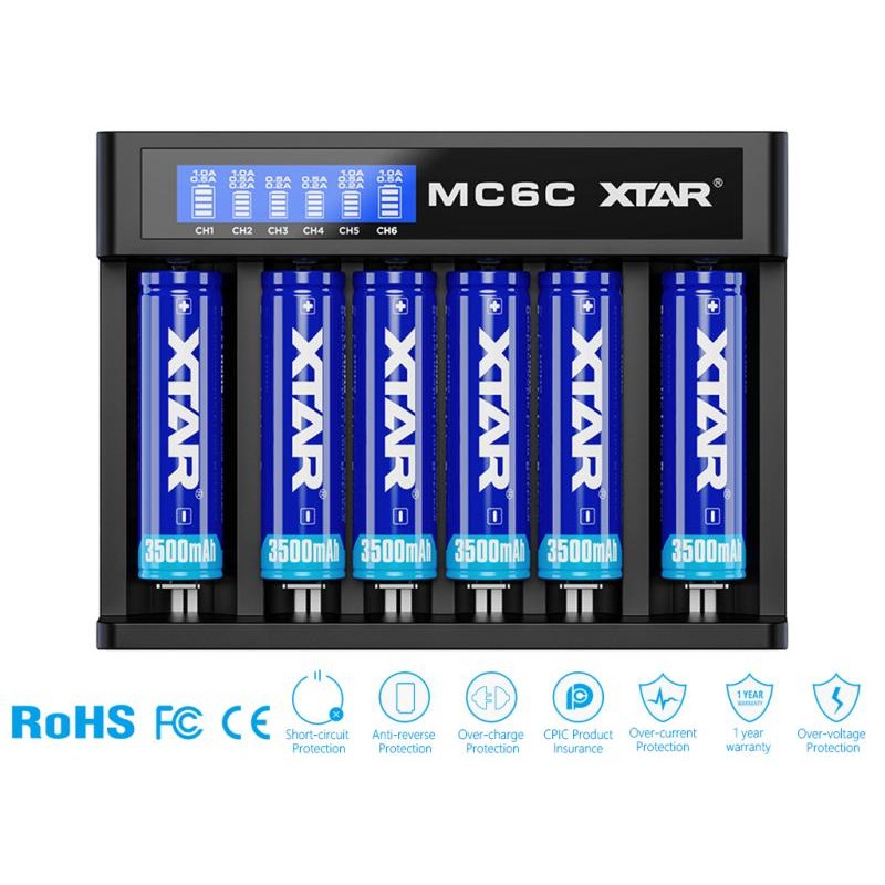 XTAR MC6C Ladegerät 6-Slot mit Display