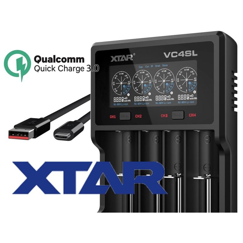 XTAR VC4SL Ladegerät 4-Slot mit Display QC3