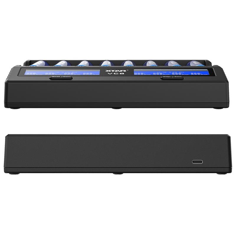 XTAR VC8, Ladegerät 8-Slot mit Display, USB-C (3A)