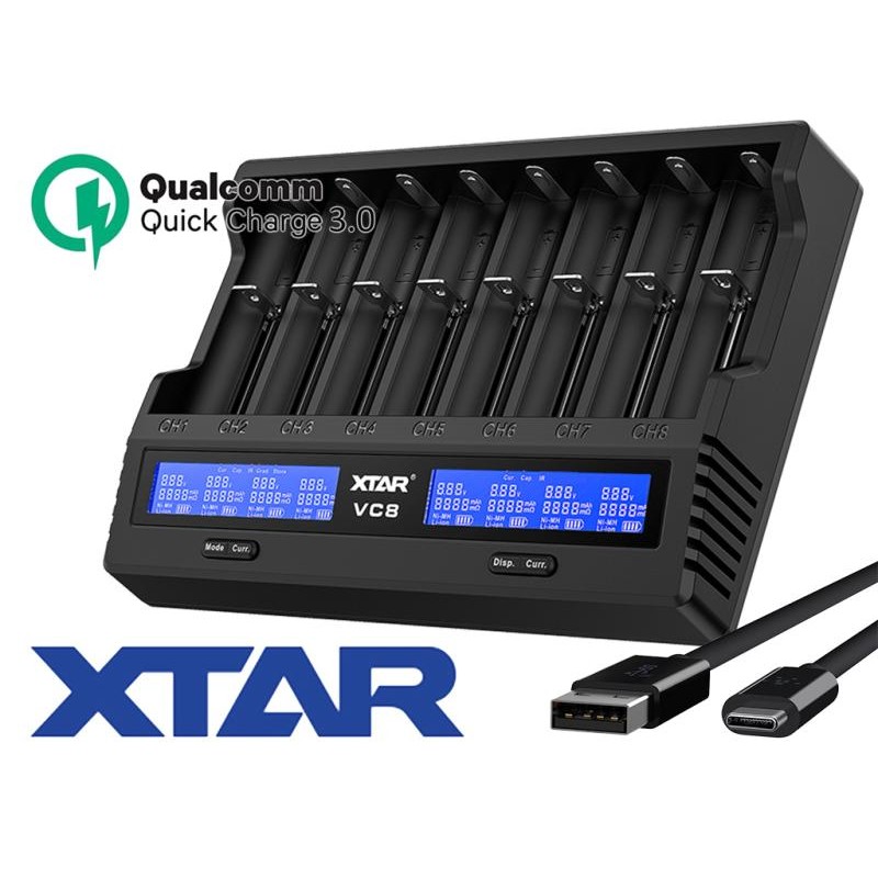 XTAR VC8, Ladegerät 8-Slot mit Display, USB-C (3A...
