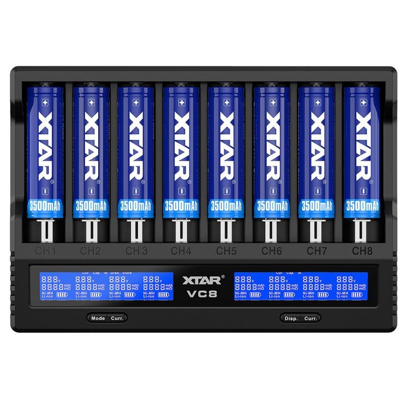 XTAR VC8, Ladegerät 8-Slot mit Display, USB-C (3A)