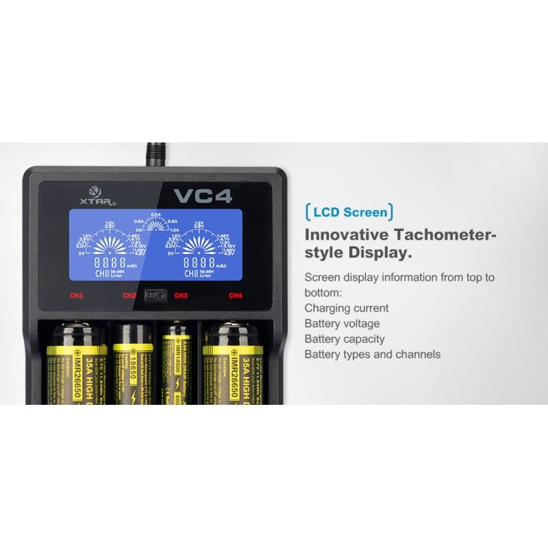 XTAR VC4, Ladegerät 4-Slot mit Display