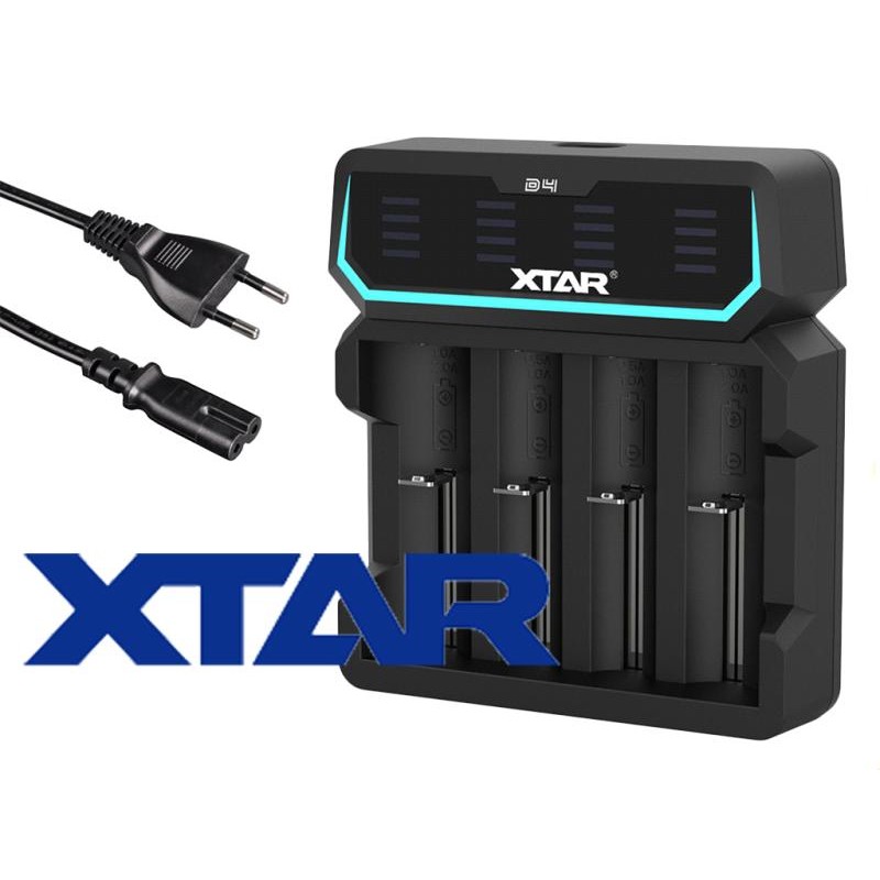 XTAR D4 Ladegerät 4-Slot mit integriertem Netzteil 240 VAC