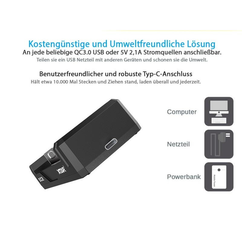 Xtar SC2 Schnelladegerät 2-Slot für Li-Ion-Akkus mit QC 3.0 Eingang