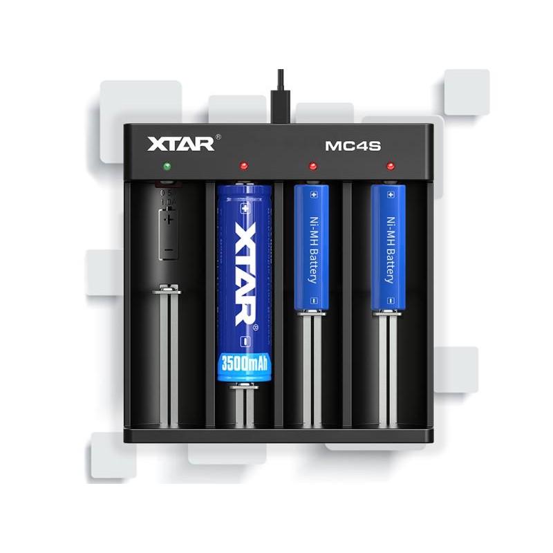 XTAR MC4S kompaktes 4-Schacht Ladegerät für Li-Ion und Ni/MH Akkus
