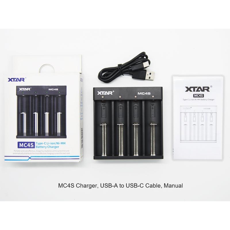 XTAR MC4S kompaktes 4-Schacht Ladegerät für Li-Ion und Ni/MH Akkus